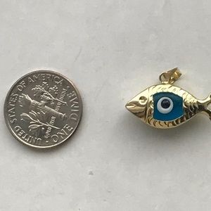 14 karat gold evil eye  fish pendant  14k printed
